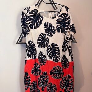 Old Navy Monstera Print Midi Dress - Red and Black